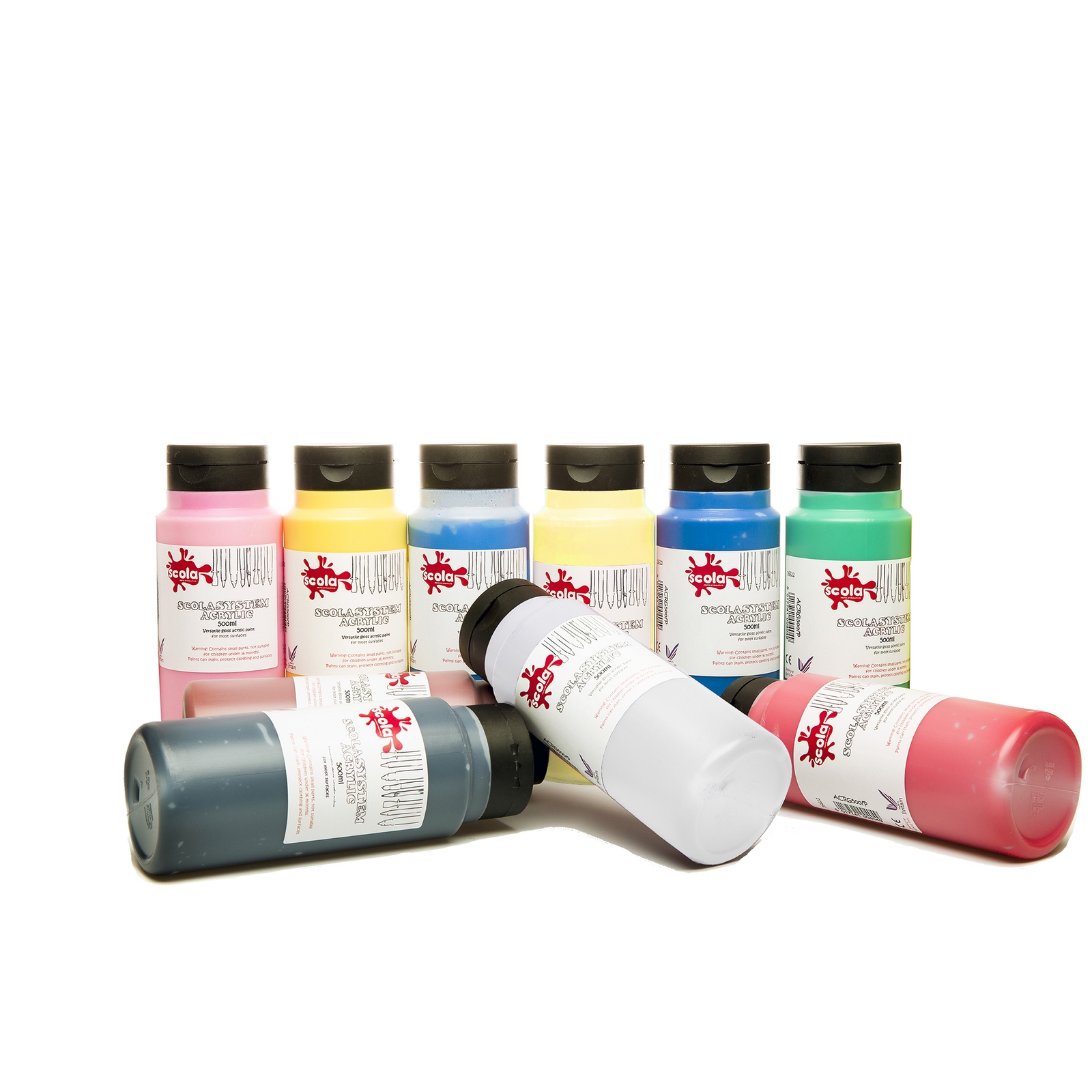 Scola Acrylic Paint - 500ml - Assorted - Pack of 10