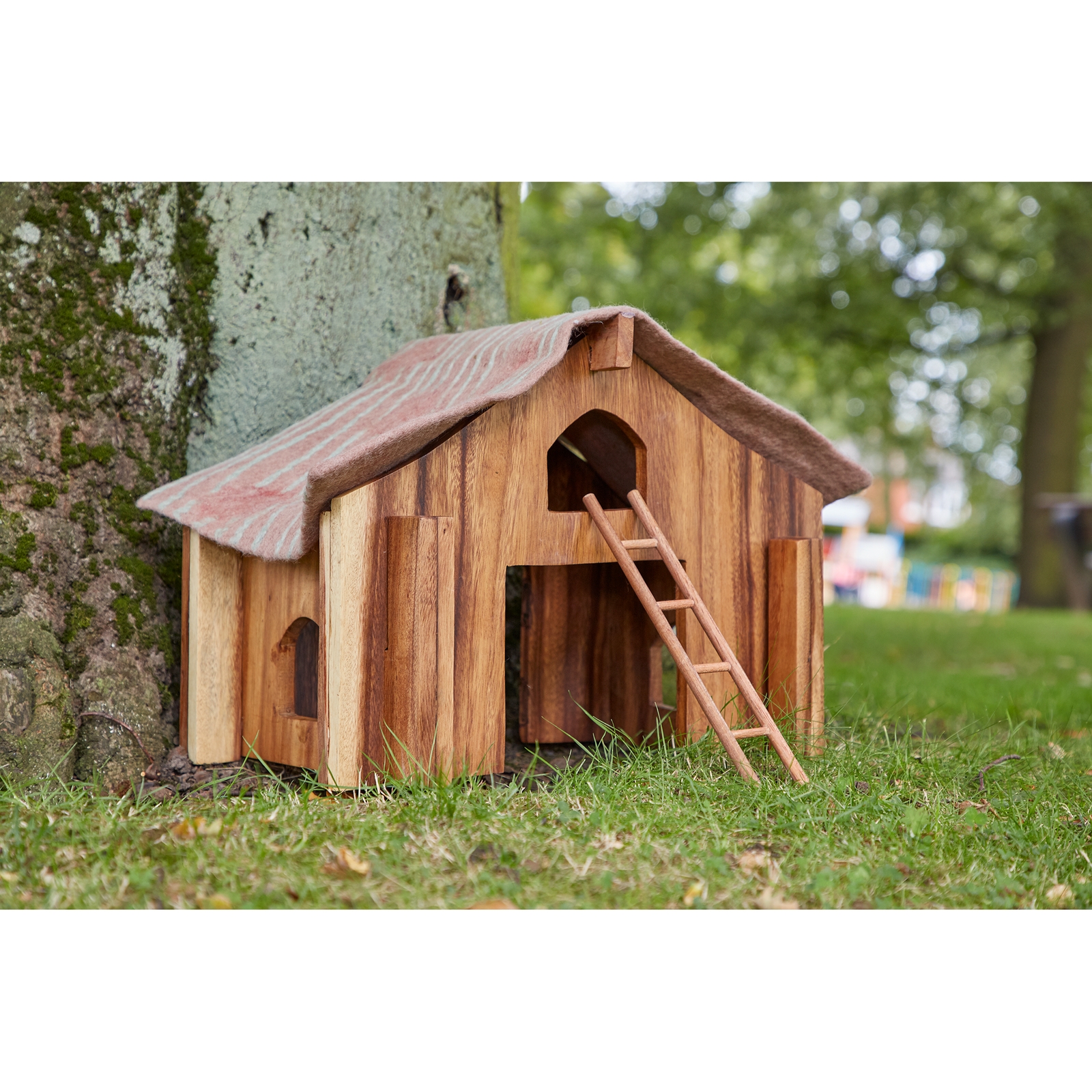 Wooden Barn with Felt Roof and Ladder