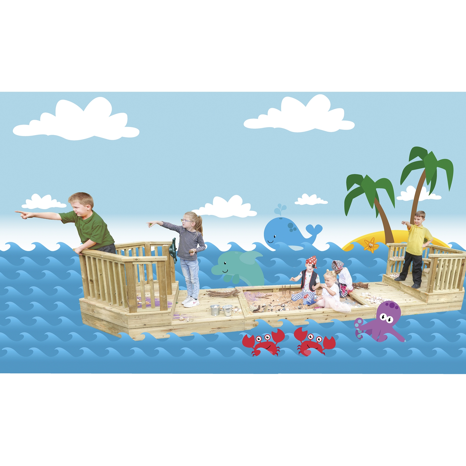 Outdoor Wooden Timber Play Ship - W1200 x L5000 x H910mm - Each