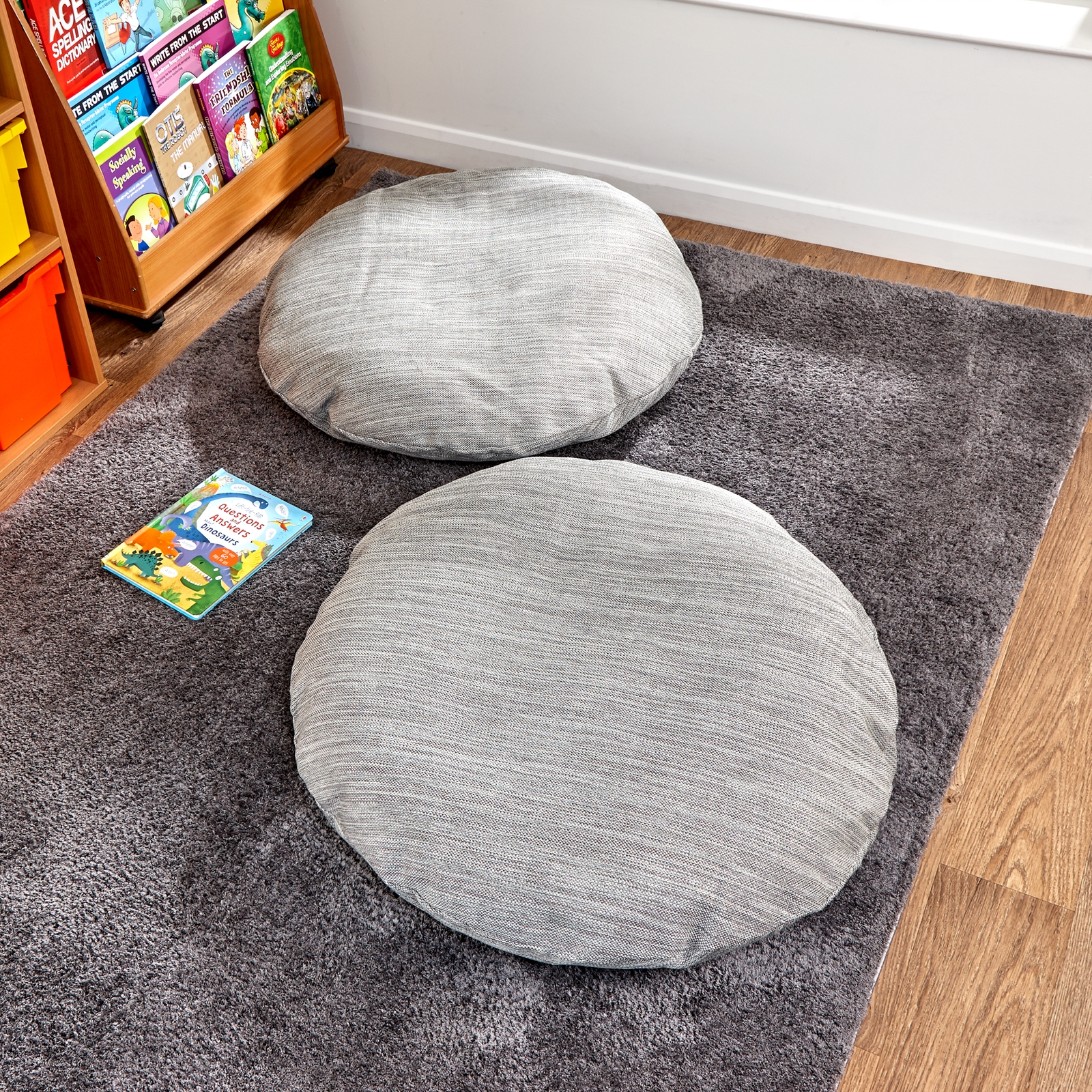 Grey Flat Weave Large Floor Cushion