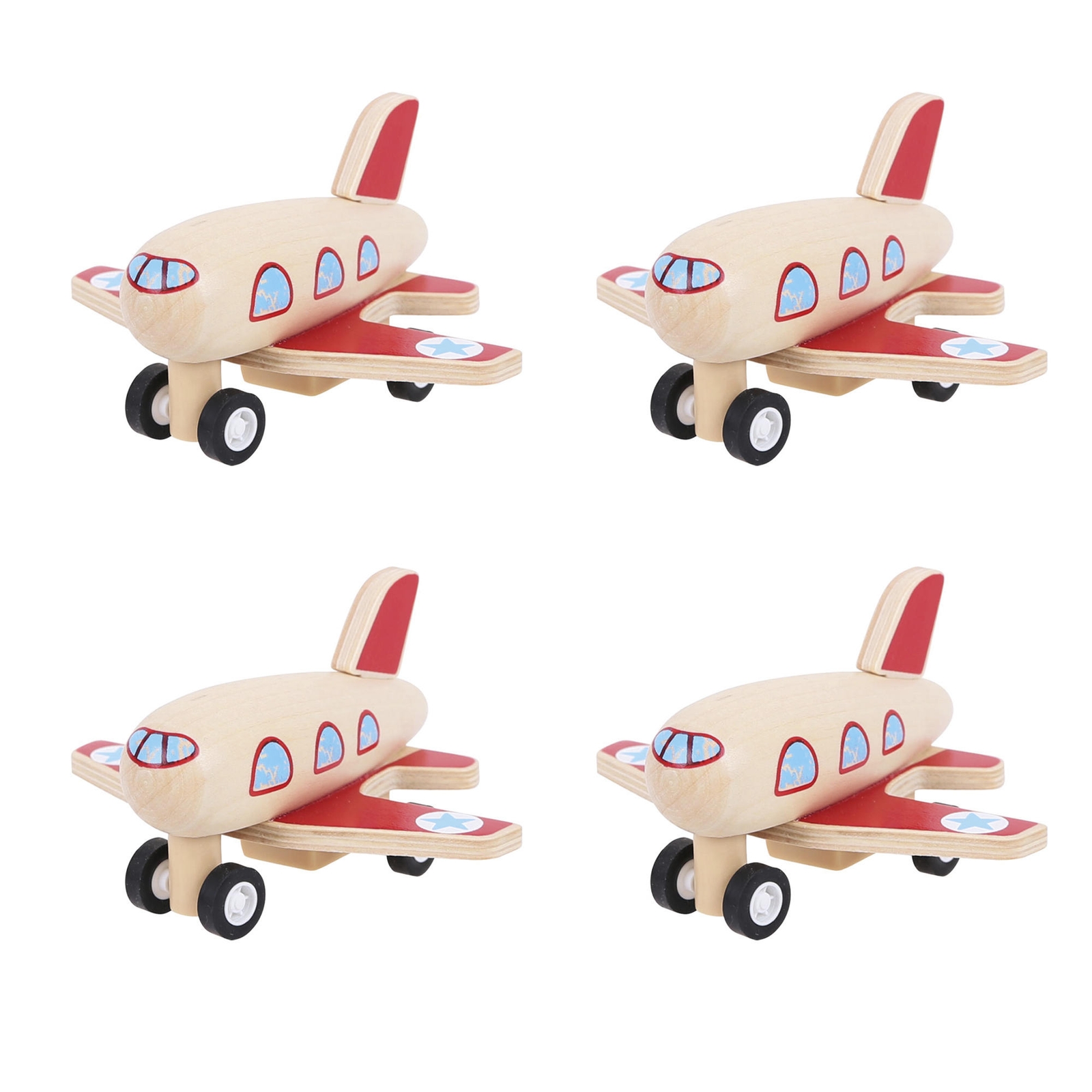 Bigjigs Toys Wooden Pull Back Planes - Pack x 4