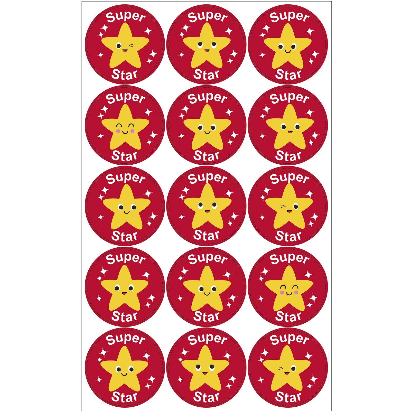Round Super Star Stickers 38mm.