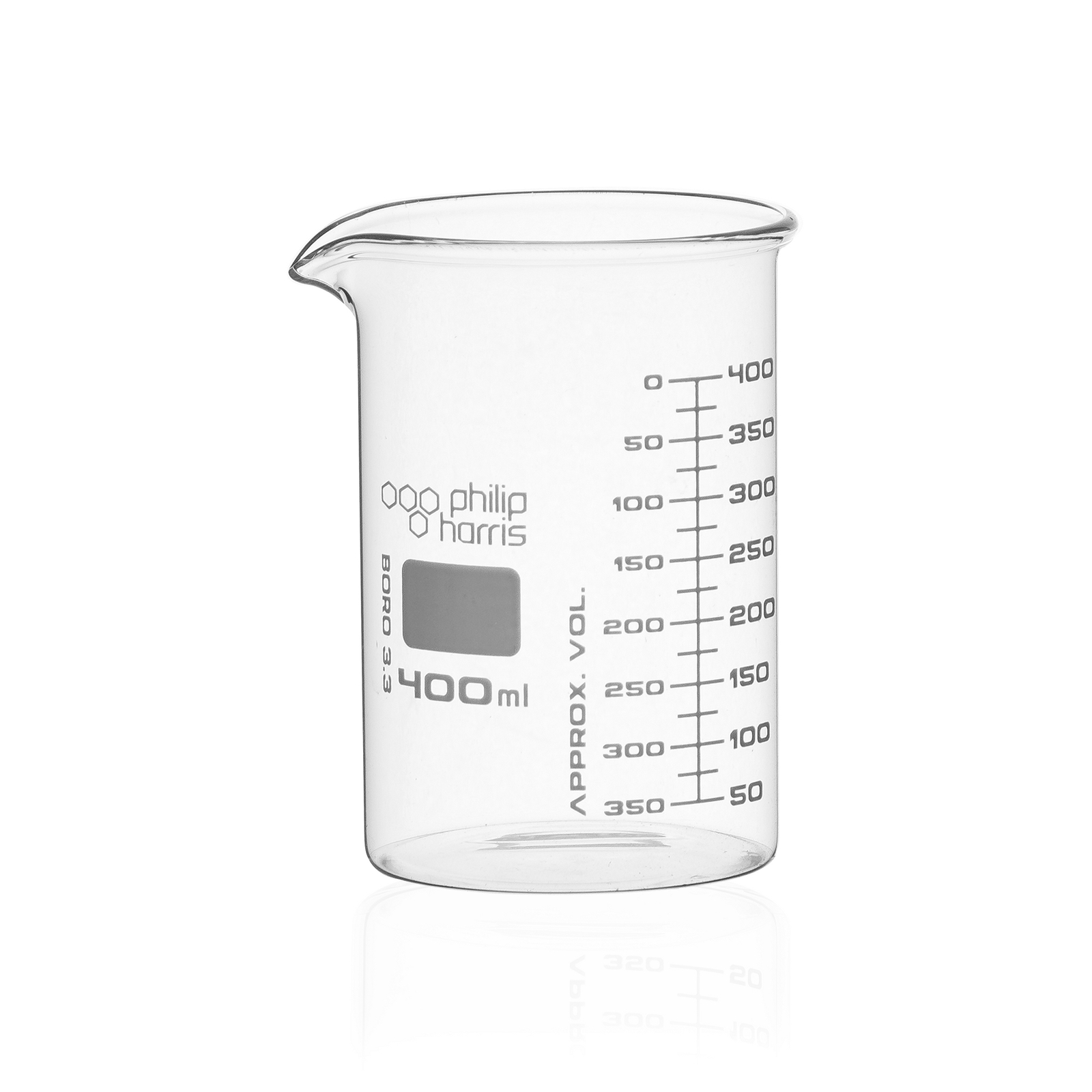 Philip Harris Glass Beaker, Squat Form - 400ml - Pack of 6