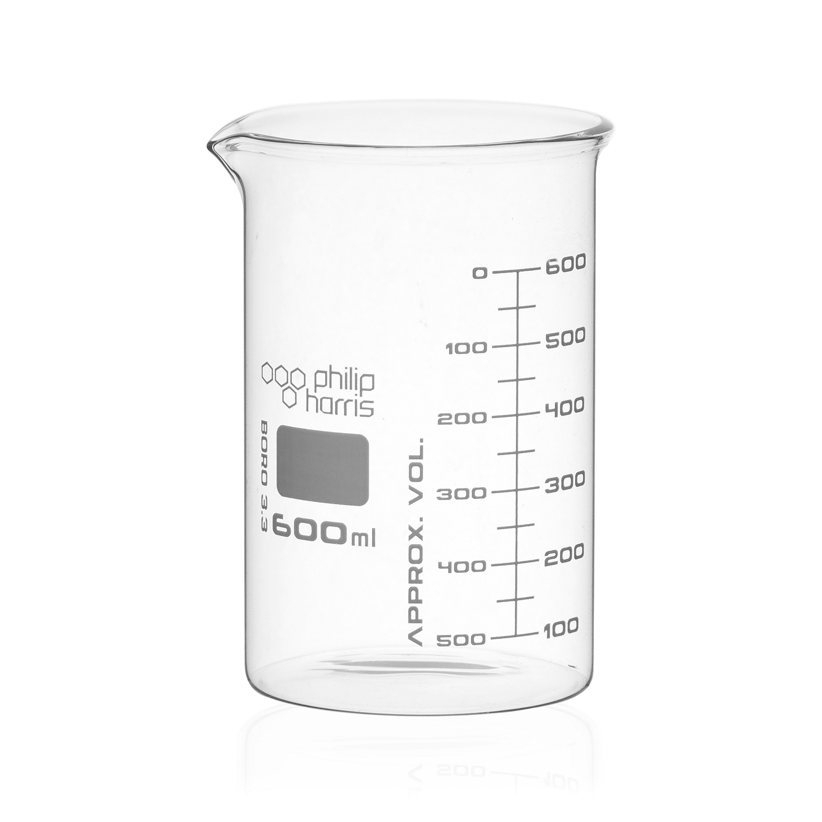 Philip Harris Glass Beaker, Squat Form - 600ml - Pack of 6