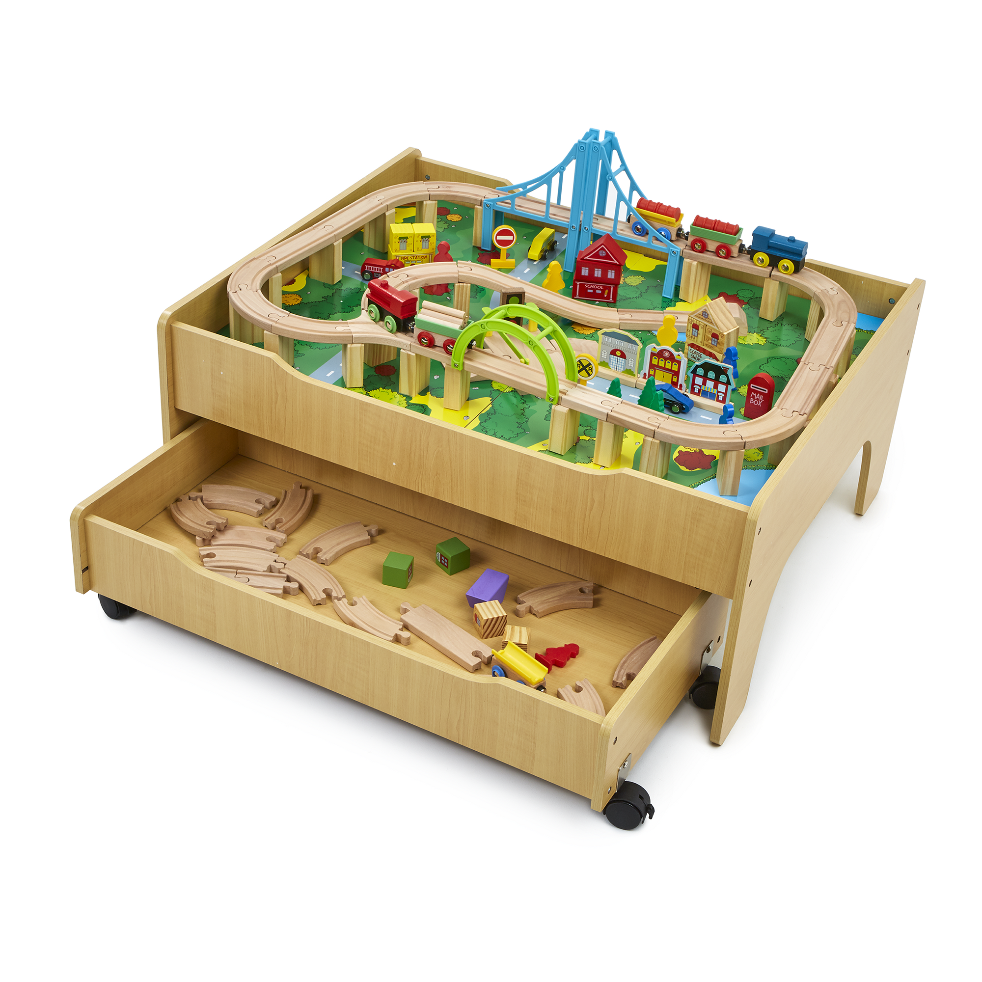wooden train table set