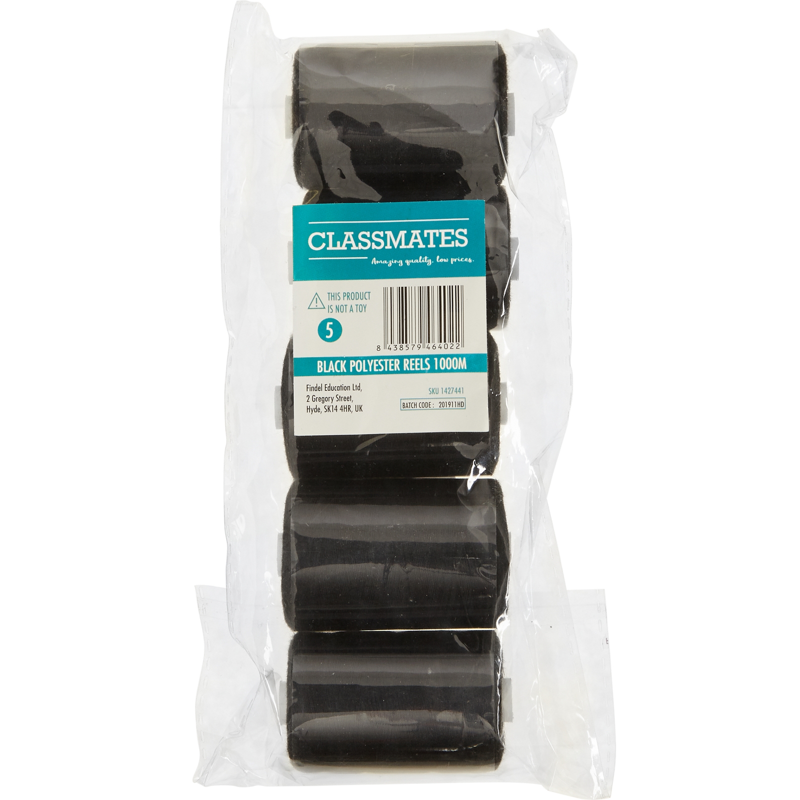 Polyester Cotton Black Pack of 5