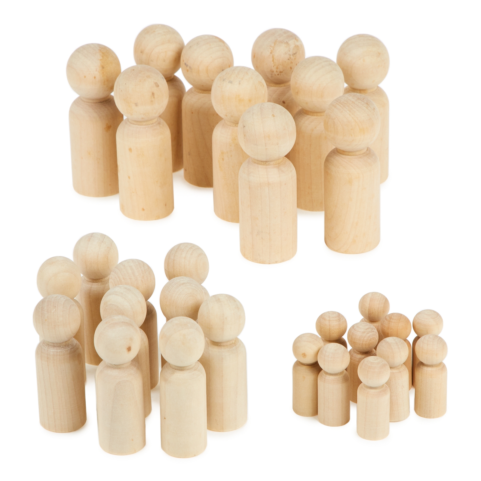 Wooden Peg People Collection - Small, Medium and Large - Pack of 30