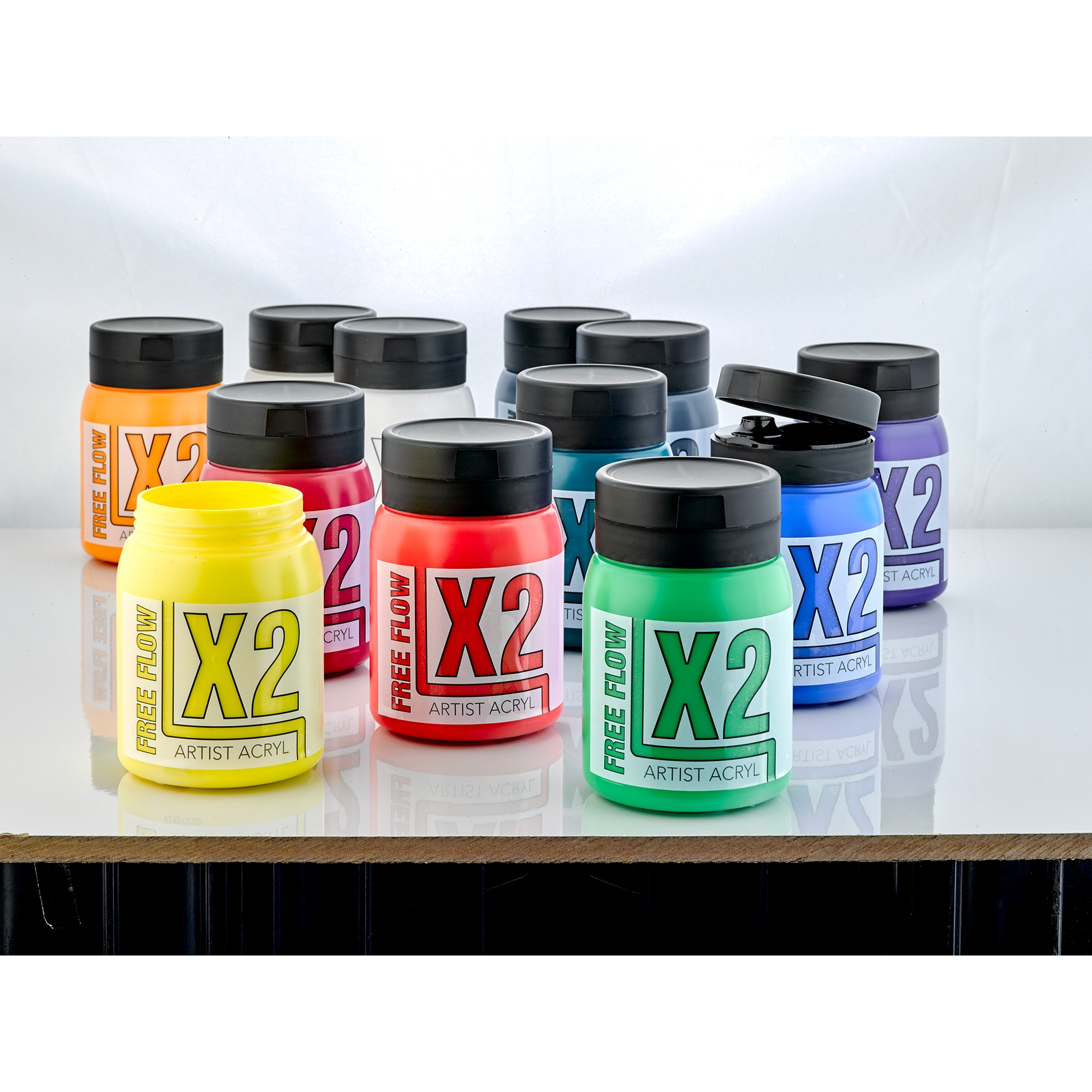 X2 Free Flow AcrylPaint - 12 x 500ml - Assorted - Pack of 12