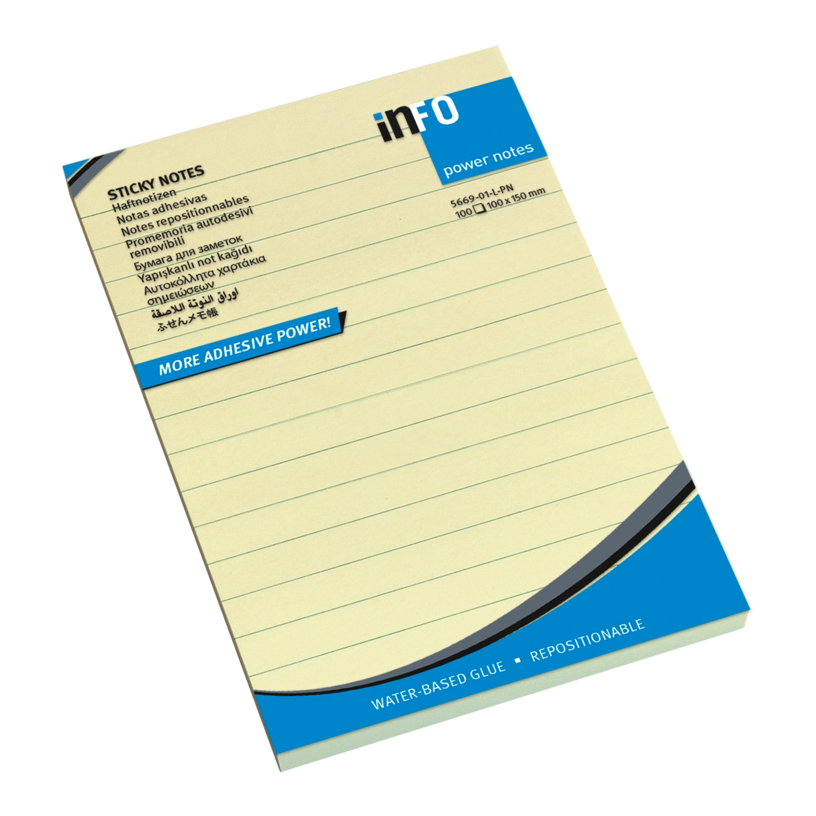 iNFO Power Sticky Yellow Notes Lined - 100 x 150mm - Pack of 12