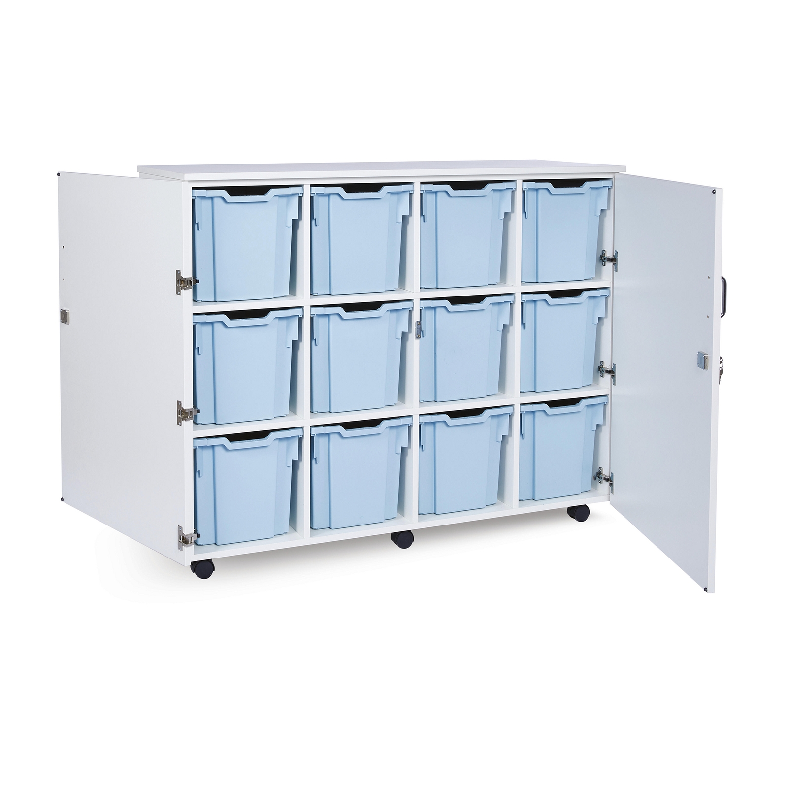 12 Jumbo Wht With Doors Blue Trays