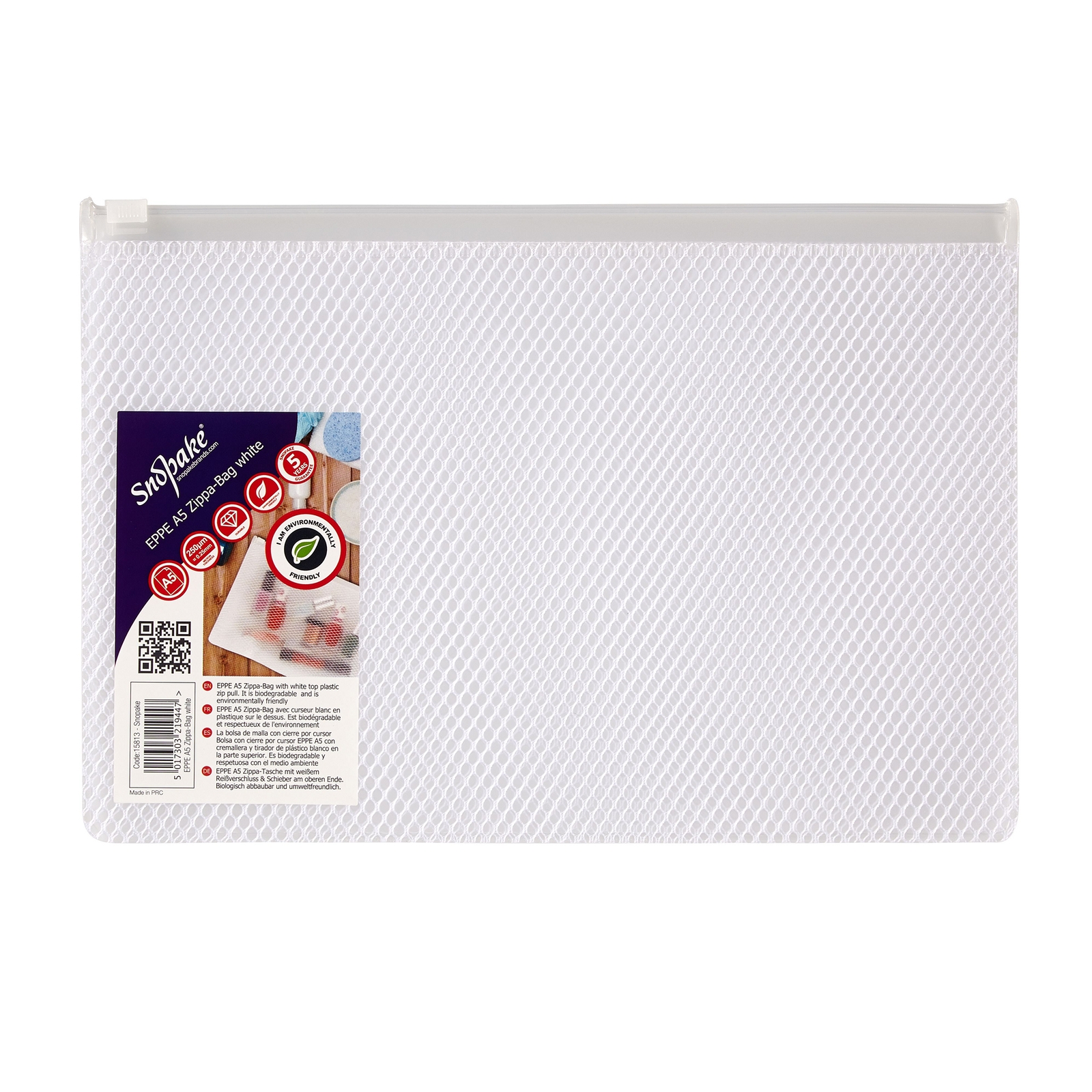 Snopake EPPE Mesh Zippa-Bags White A5 - Pack of 5