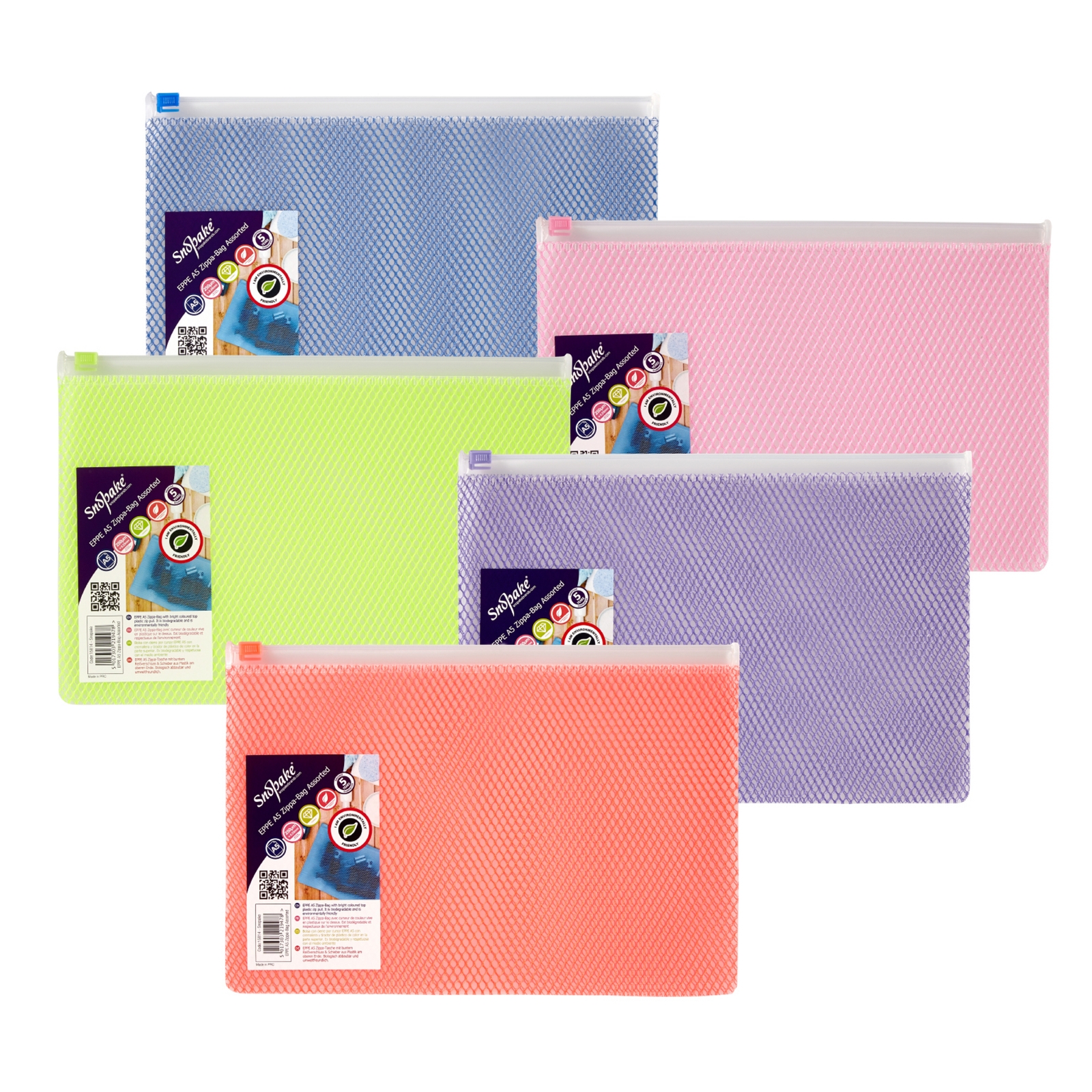 Snopake EPPE Mesh Zippa-Bags Assorted A5 - Pack of 5