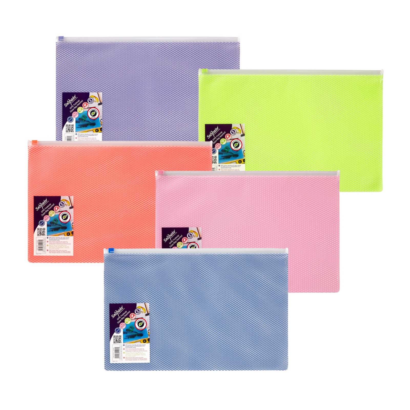 Snopake EPPE Mesh Zippa-Bags Assorted Foolscap - Pack of 5