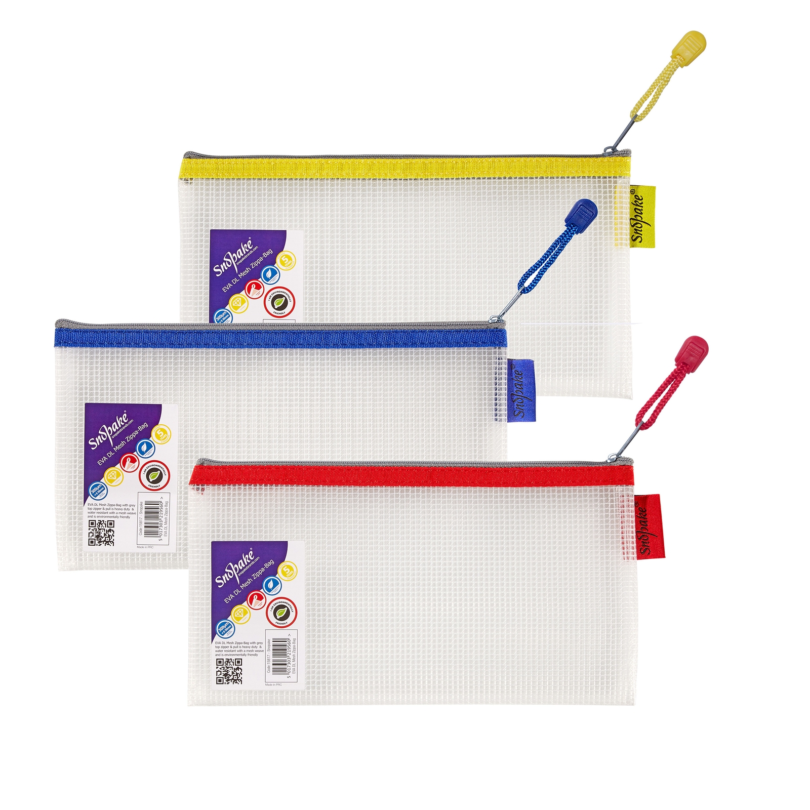 Snopake EVA Mesh Zippa-Bags Assorted Pencil Case - Pack of 3