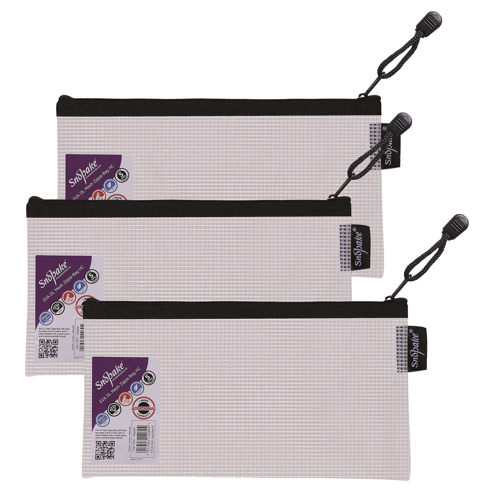 Snopake EVA Mesh Zippa-Bags Black Pencil Case - Pack of 3