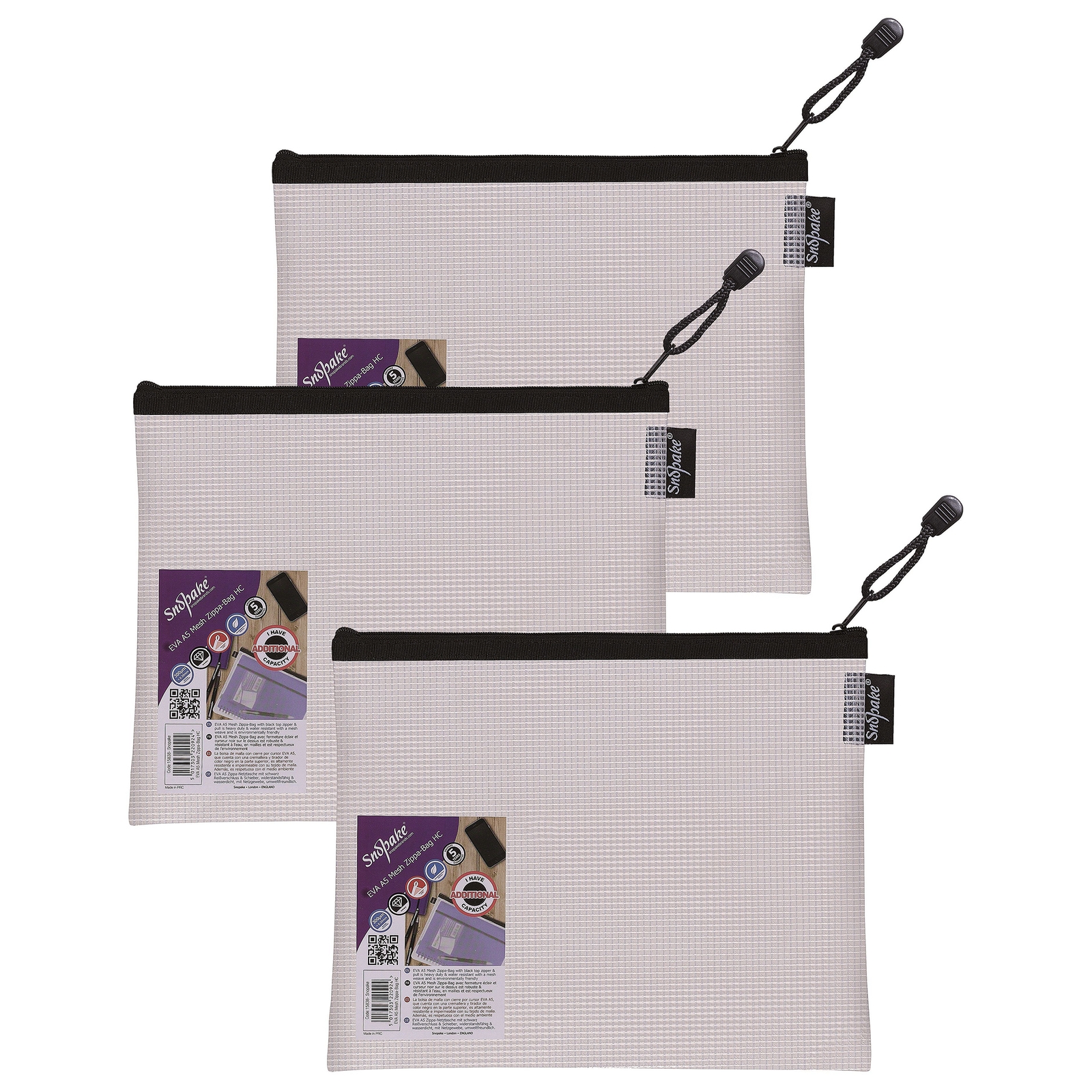 Snopake EVA Mesh Zippa-Bags Black A5 - Pack of 3