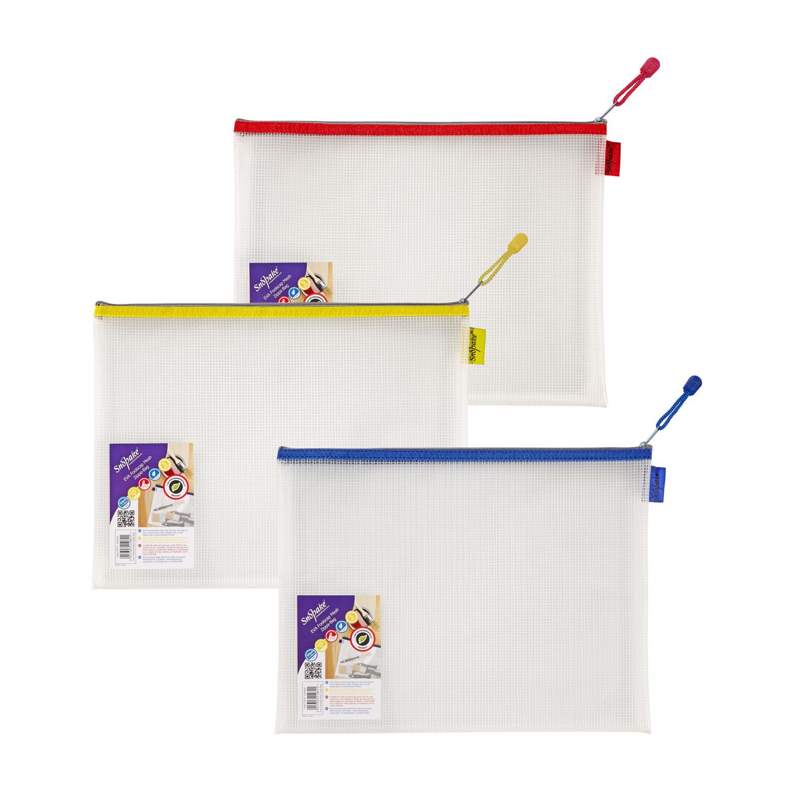 Snopake EVA Mesh Zippa-Bags Assorted Foolscap - Pack of 3