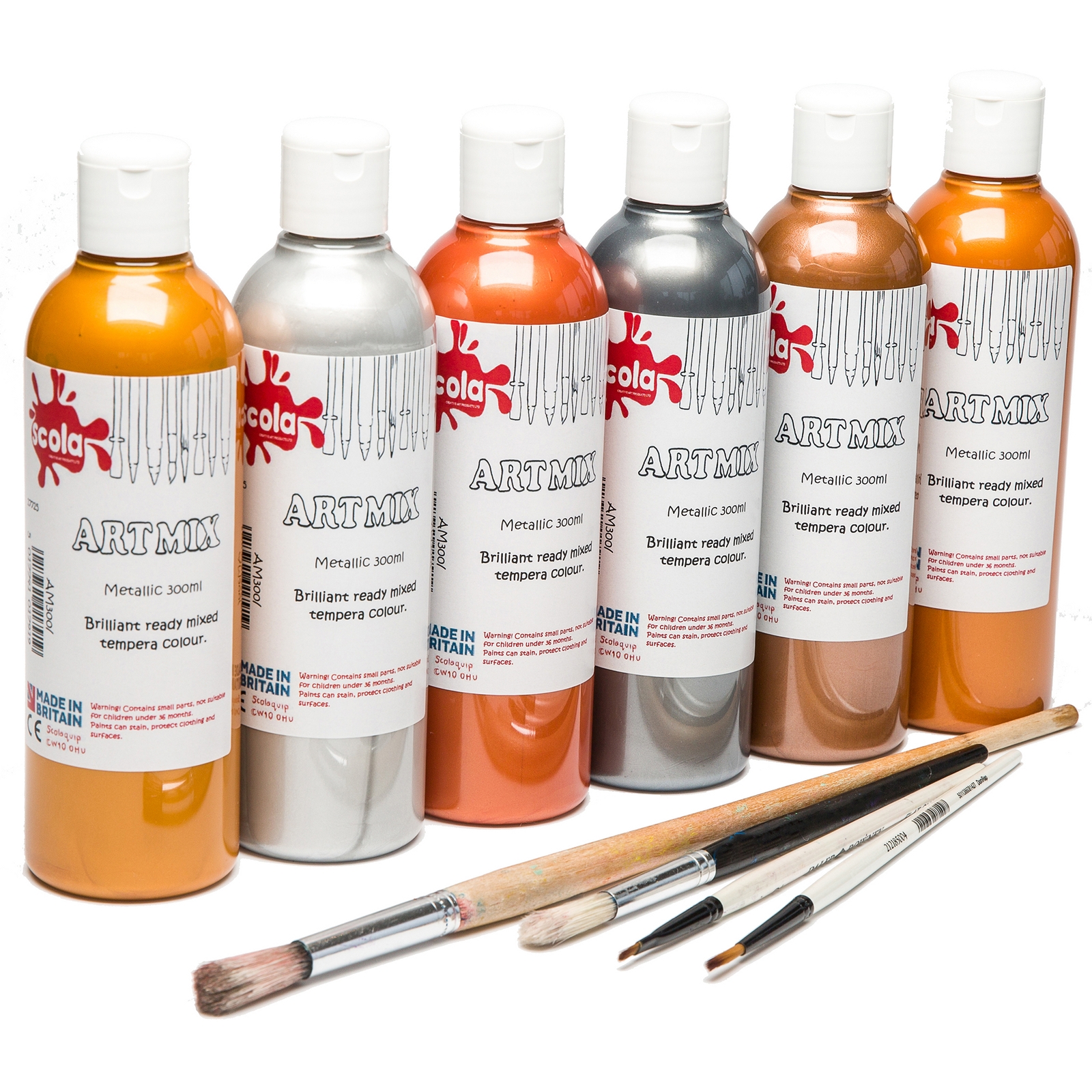 Scola Metallic Artmix Ready Mixed Paint - 300ml - Assorted - Pack of 6