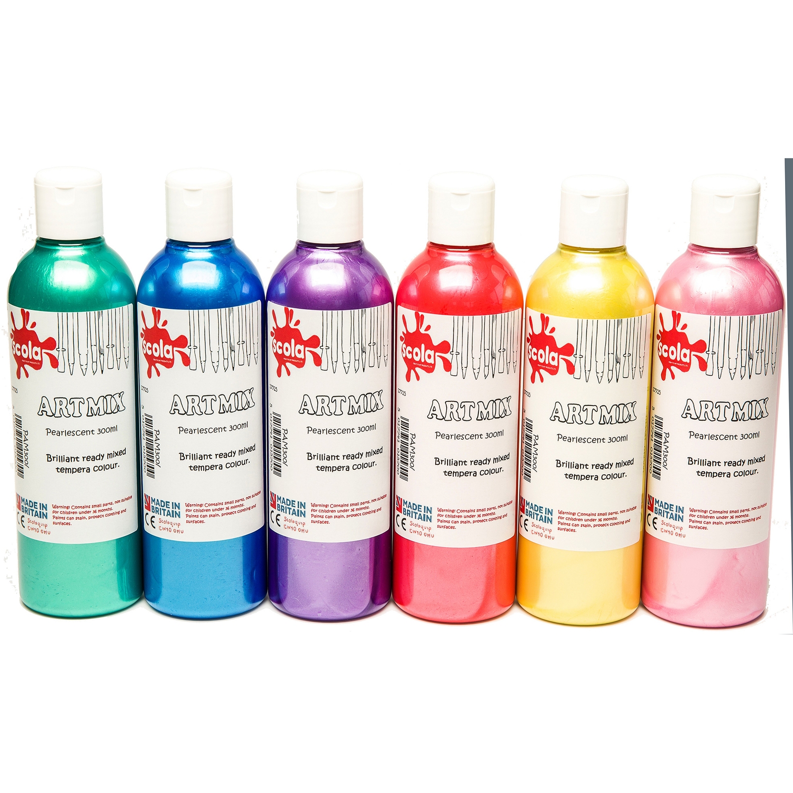 Scola Pearlescent Artmix Ready Mixed Paint - 300ml - Assorted - Pack of 6