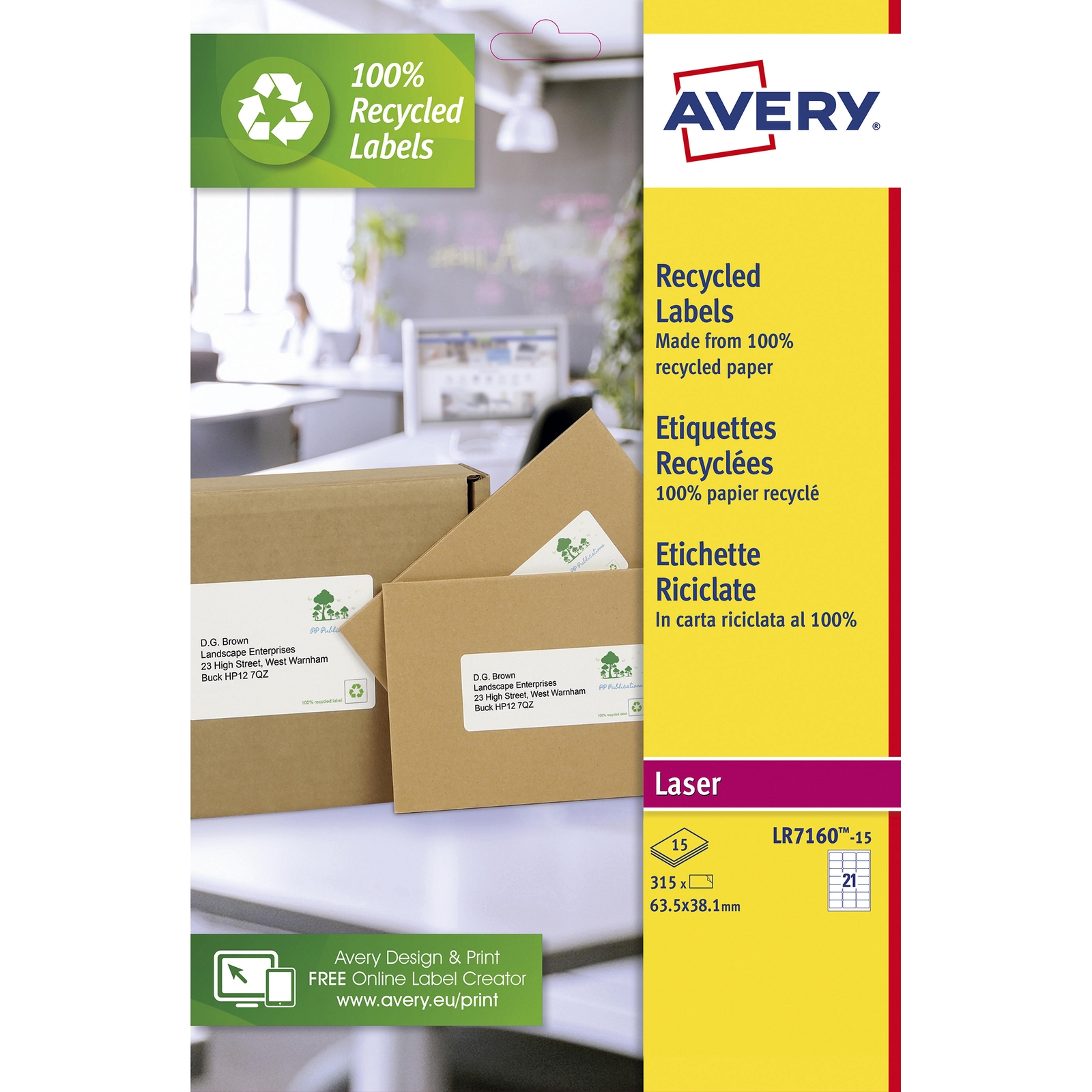 Recycled Avery Quick Peel Labels - 21 Labels, 63.5 x 38.1mm