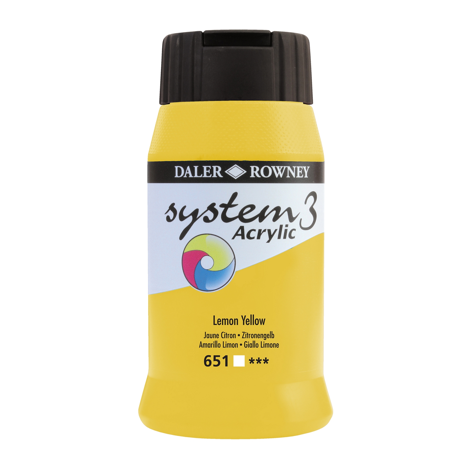 Daler-Rowney System3 Lemon Yellow Acrylic Paint - 500ml - Each