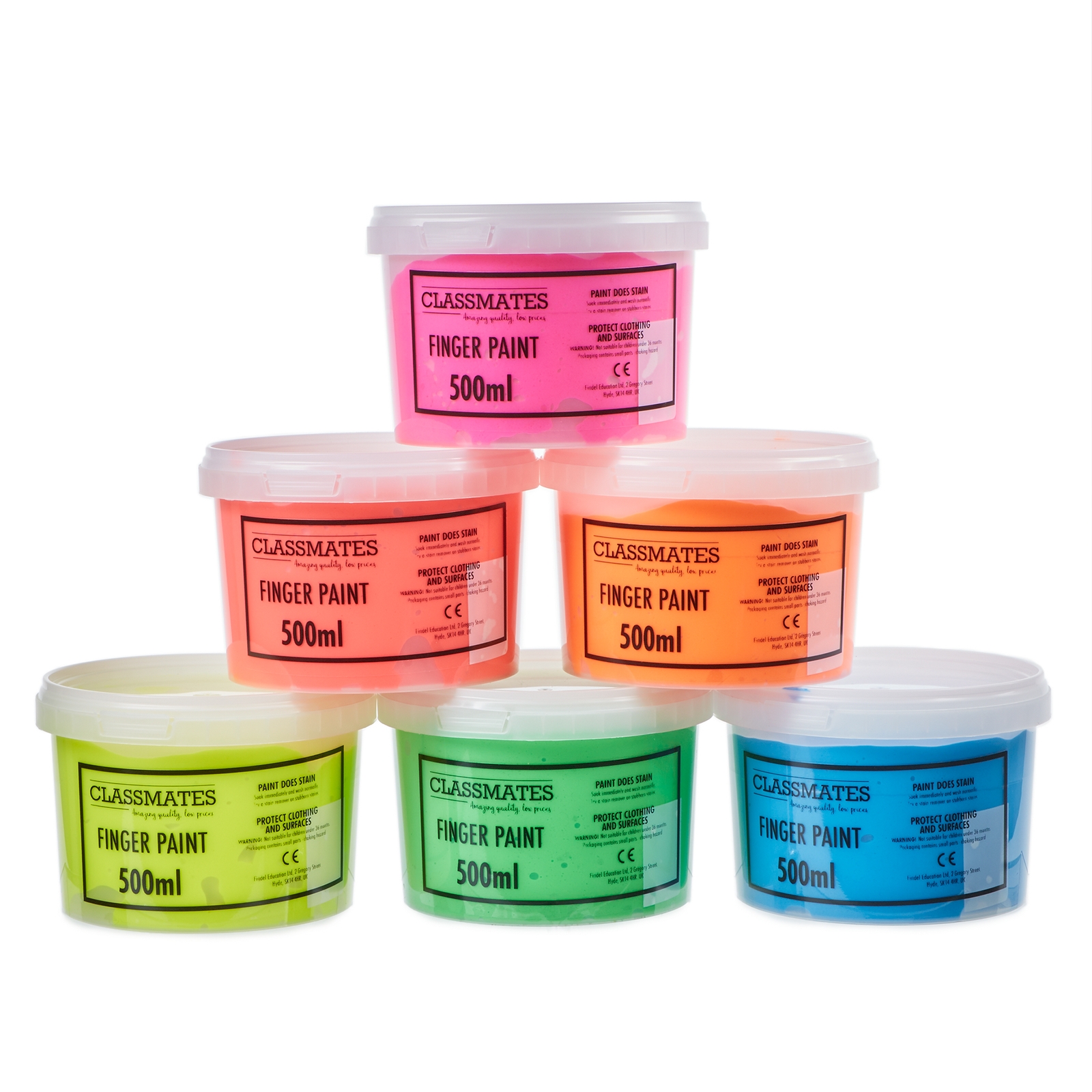 Classmates Finger Paint in Flourescent - Pack of 6 - 500ml Tubs