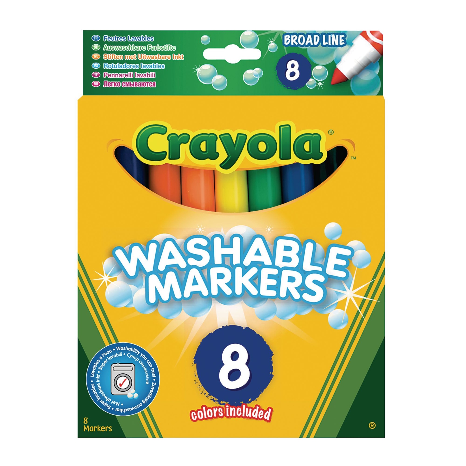Crayola Washable Broad Tip Colouring Markers - Assorted - Pack of 8 - 3 Years+