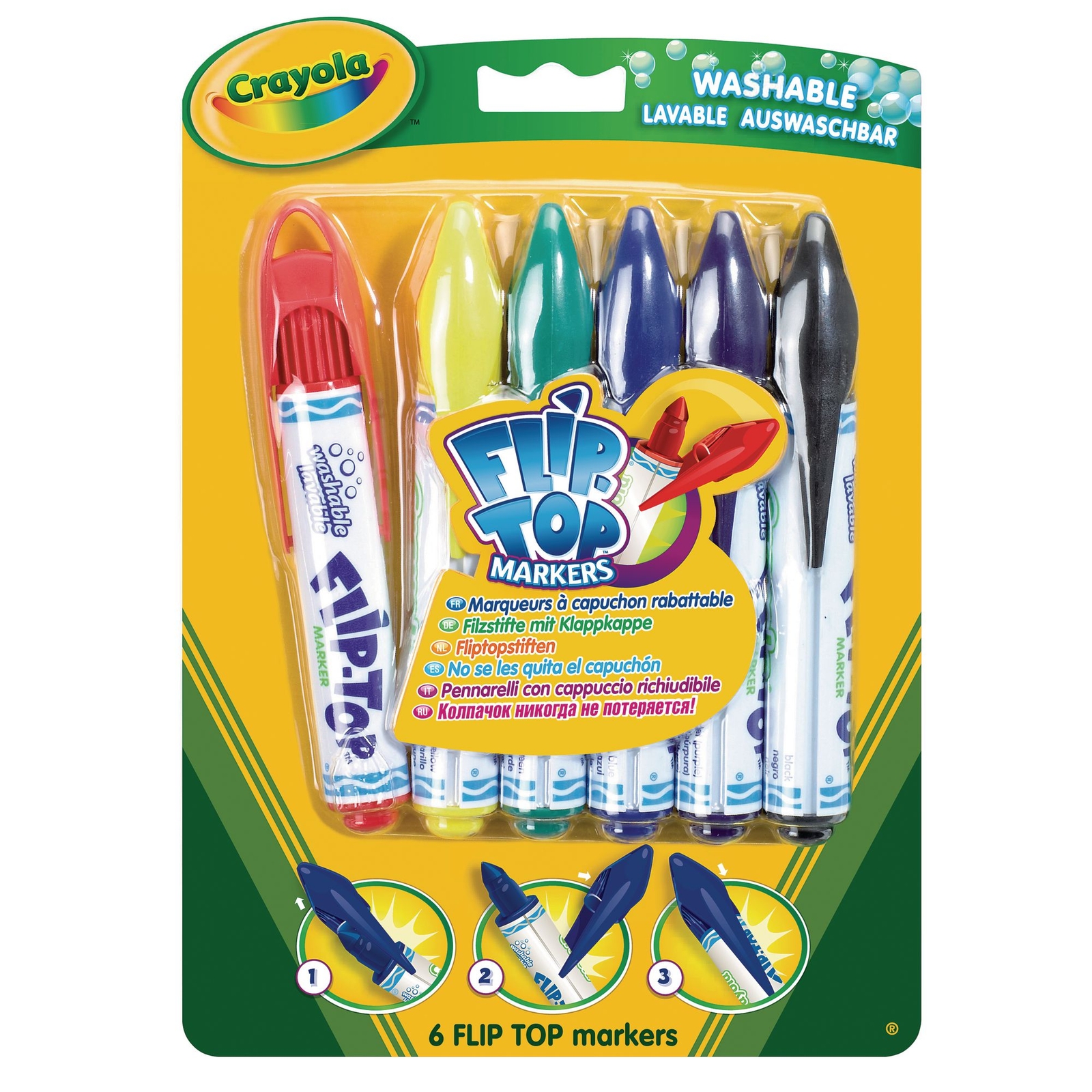 Crayola Flip Top Washable Markers - Assorted - Pack of 6 - 3 Years+