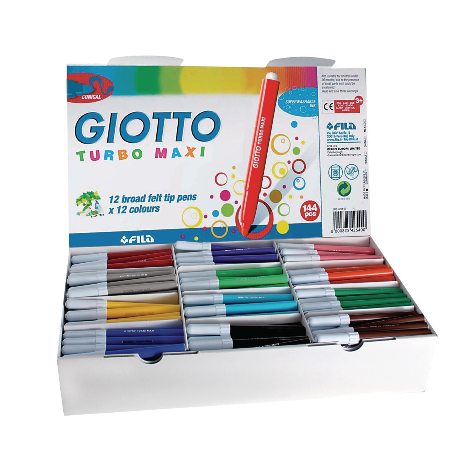 Giotto Turbo Maxi Colouring Pens - 5mm Nib - Assorted - Pack of 288 - 3 Years+