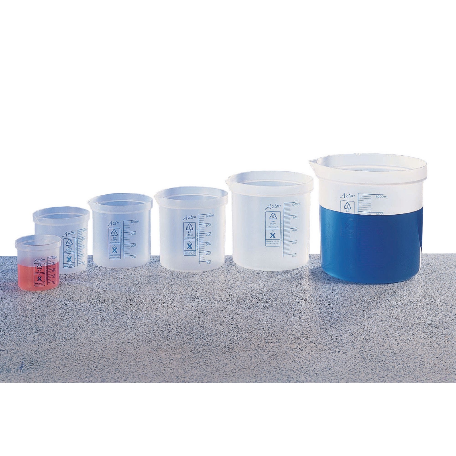 Azlon Polypropylene Graduated Beakers - 400mL Capacity x 50mL Graduation - pack of 10