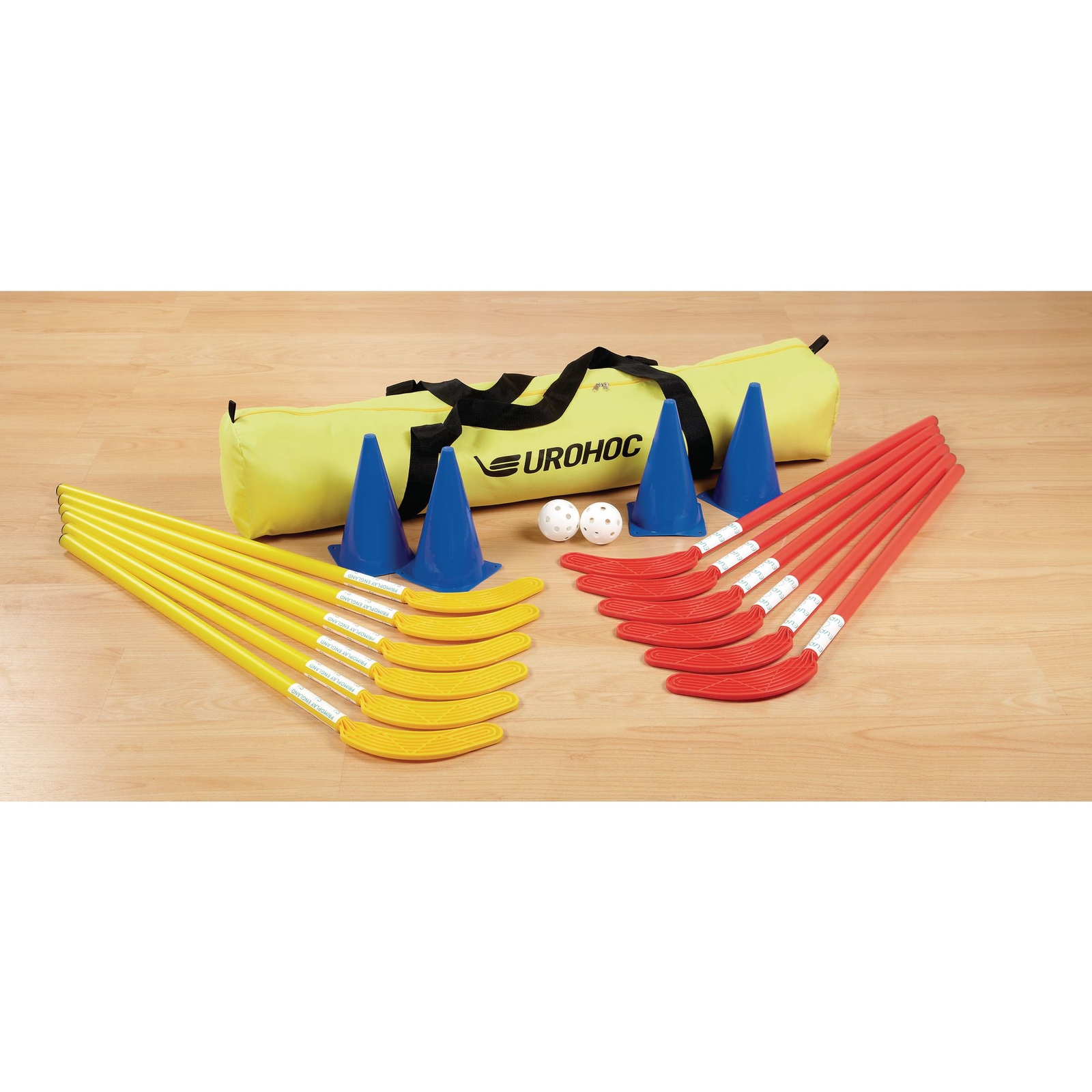 Eurohoc Floorball Hockey Set - Red/Yellow/Blue - Junior