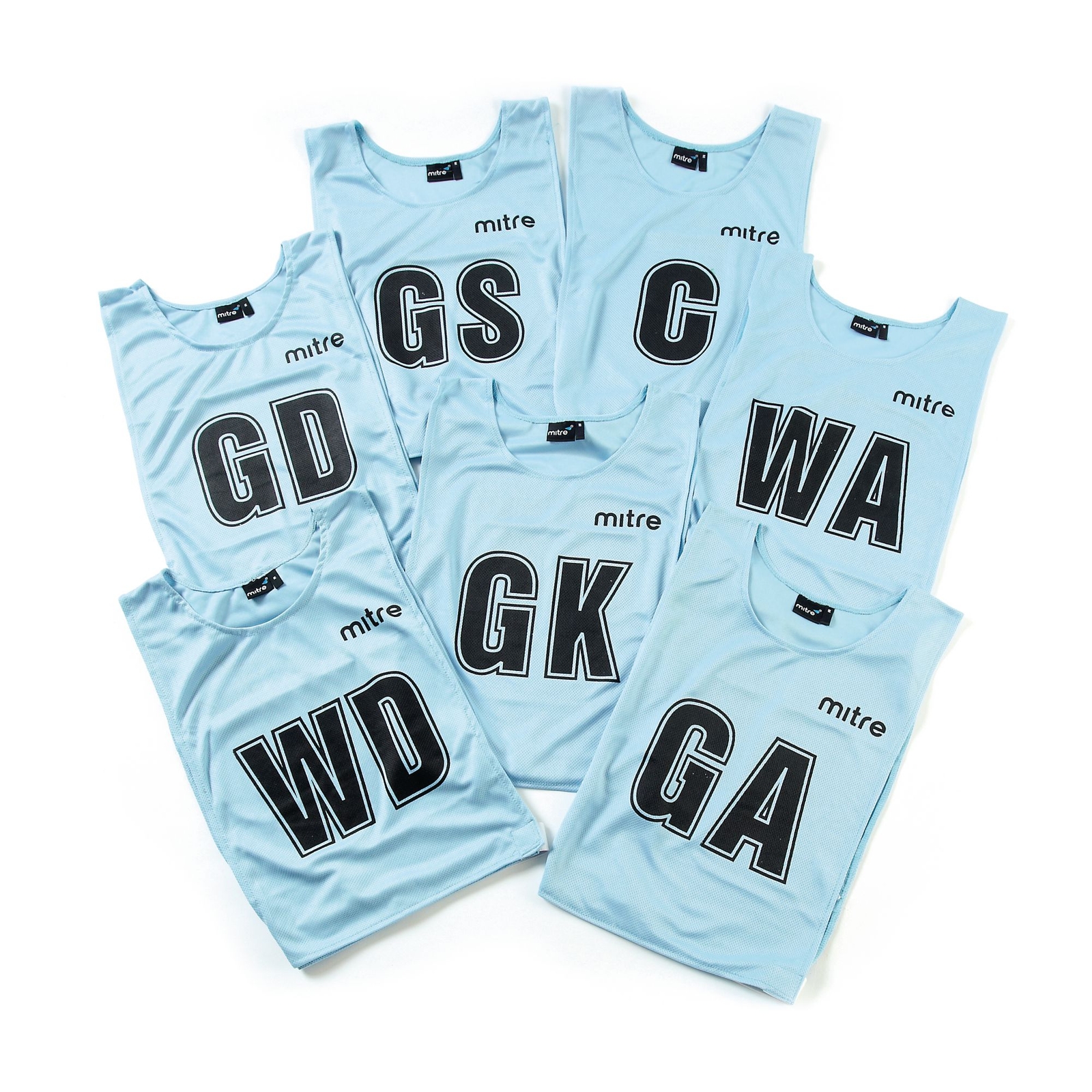 Mitre Netball Bib - 6-14 Years - Pack of 7 - Sky Blue